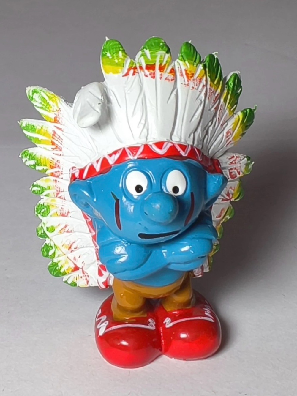 Smurfs 20144 American Indian Smurf Chief Colorful Headdress Vtg Schleich Figure